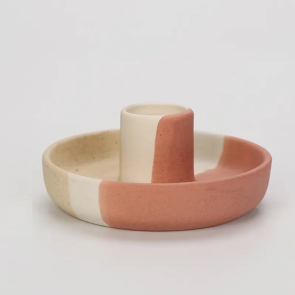 Beige, Coral & Ivory Ceramic Candleholder LT912-K