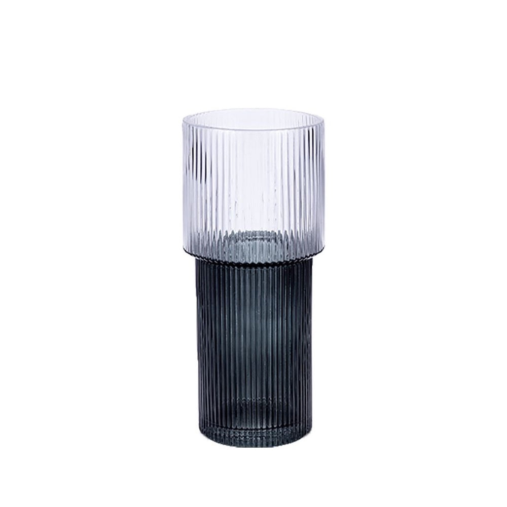 Clear & Deep Blue Ribbed Glass Vase MLBLAH101234BL1