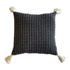 Dark Blue Woven Cushion with Ivory Tassels وسادة