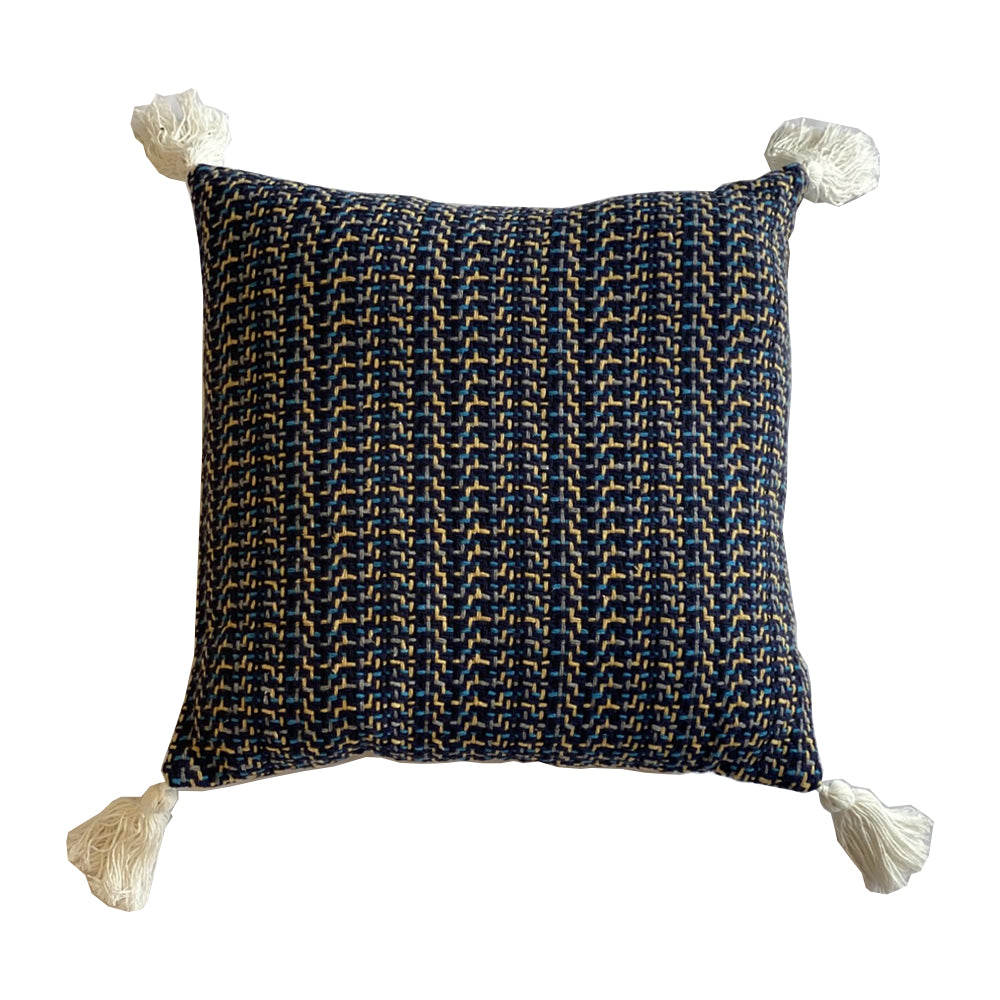 Dark Blue Woven Cushion with Ivory Tassels MND245