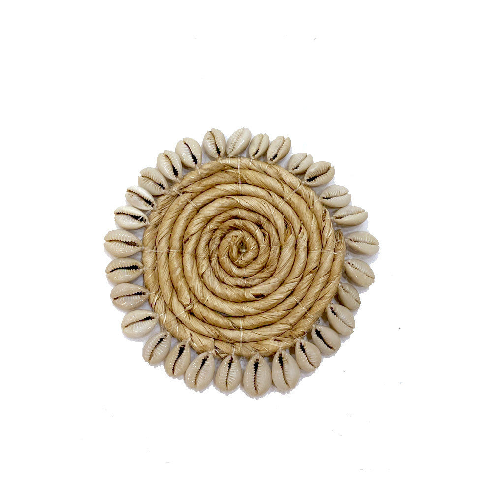 Natural Banana Fiber Round Coaster With Shell Edges MRC007