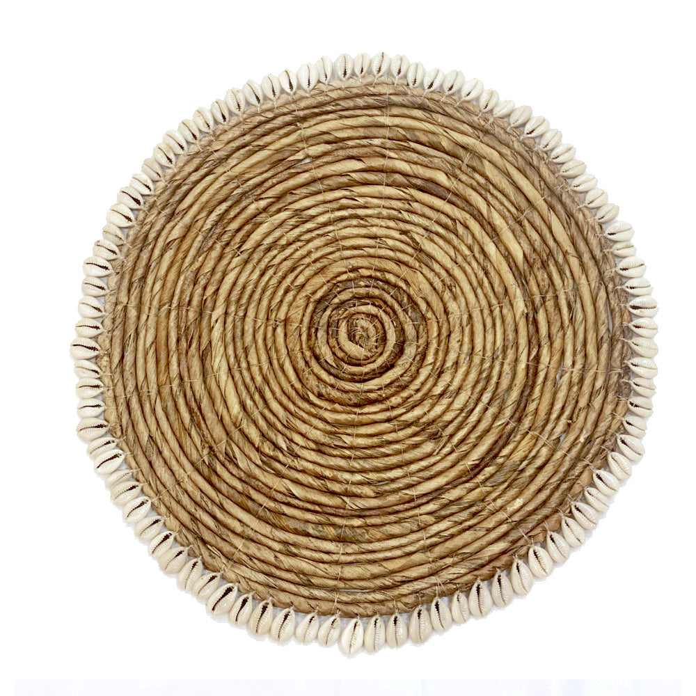 Natural Banana Fiber Round Placemat With Shell Edges MRC008