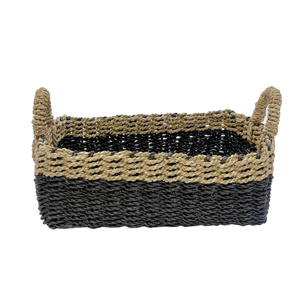 Black Raffia Mix Seagrass Rectangular Tray With Handle - Large MRC020-L