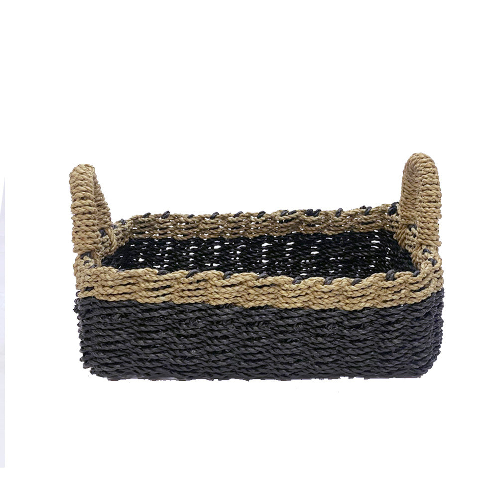 Black Raffia Mix Seagrass Rectangular Tray With Handle - Medium MRC020-M