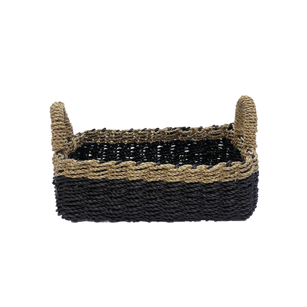 Black Raffia Mix Seagrass Rectangular Tray With Handle - Small MRC020-S