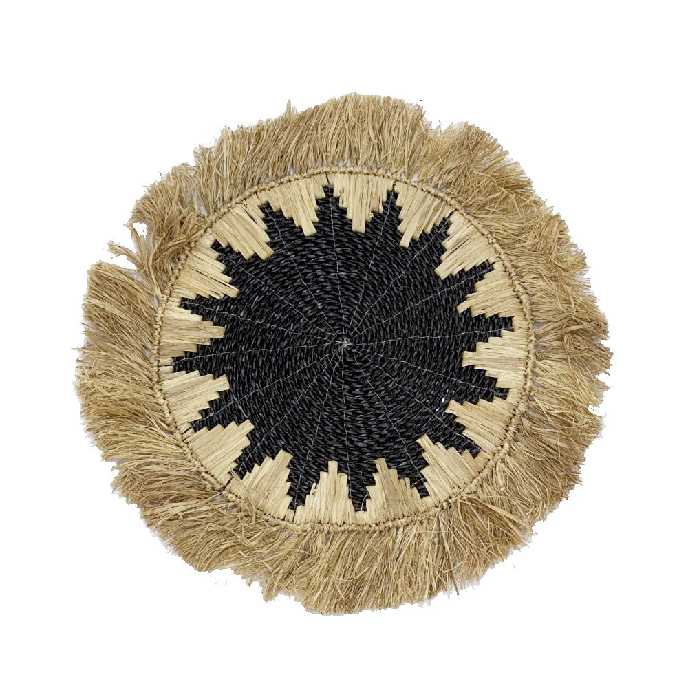 Black Raffia Placemat With Natural Fringe MRC021