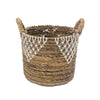 Natural Banana Fiber Basket With White Macrame And Handle - Medium MRC045-M