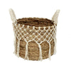 Natural Banana Fiber Basket With White Macrame And Handle MRC047