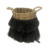 Natural Water Hyacinth And White Raffia Basket With Handles - Large MRC079-L