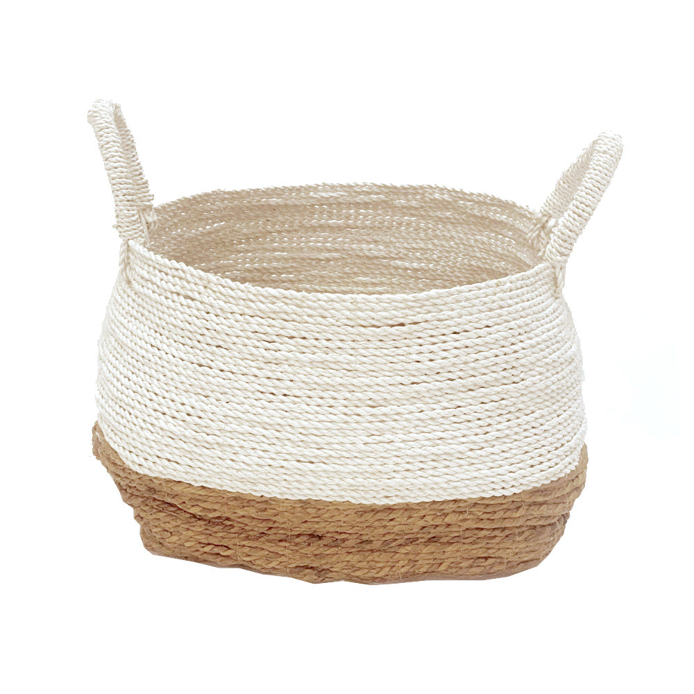 White Sea Grass And Natural Water Hyacinth Basket With Handles - Medium MRC098-L