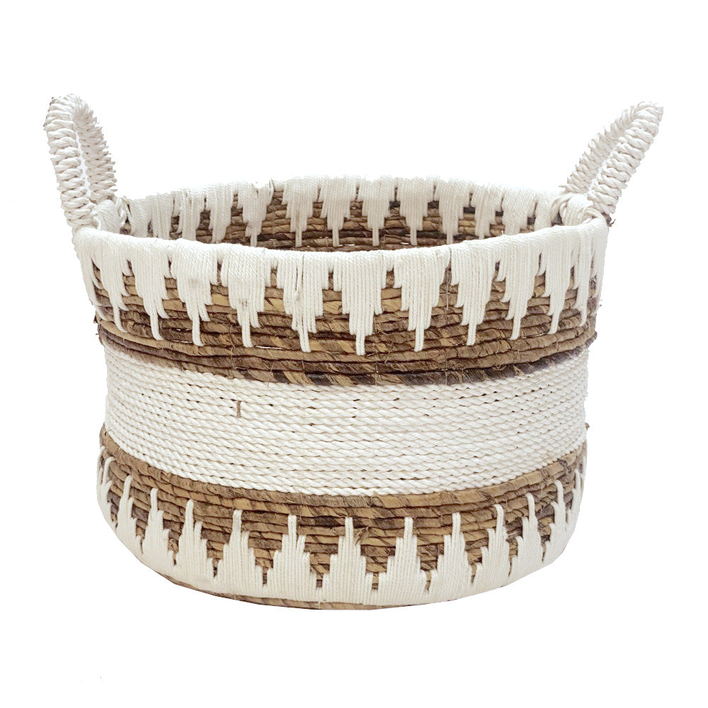 Natural Banana Fiber Basket With White Macrame - Large MRC108-L