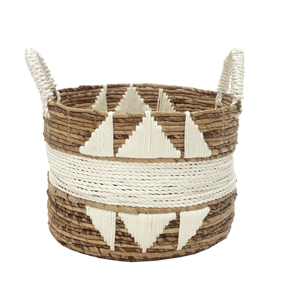 Natural Banana Fiber Basket With White Macrame - Medium MRC108-M