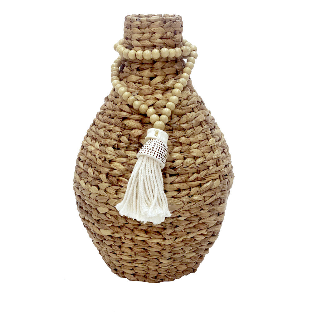Natural Water Hyacinth Vase With Beads And Shell Decoration MRC126
