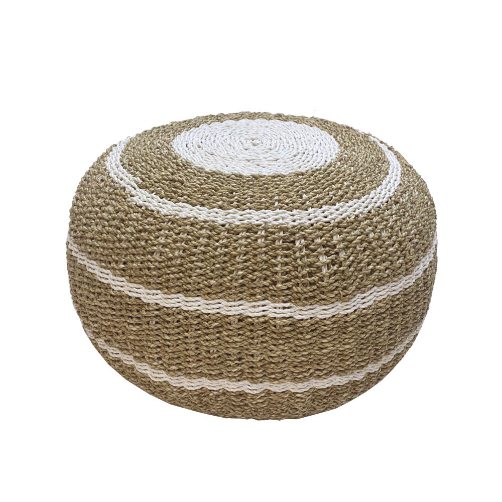 Natural And White Sea Grass Pouf MRC143