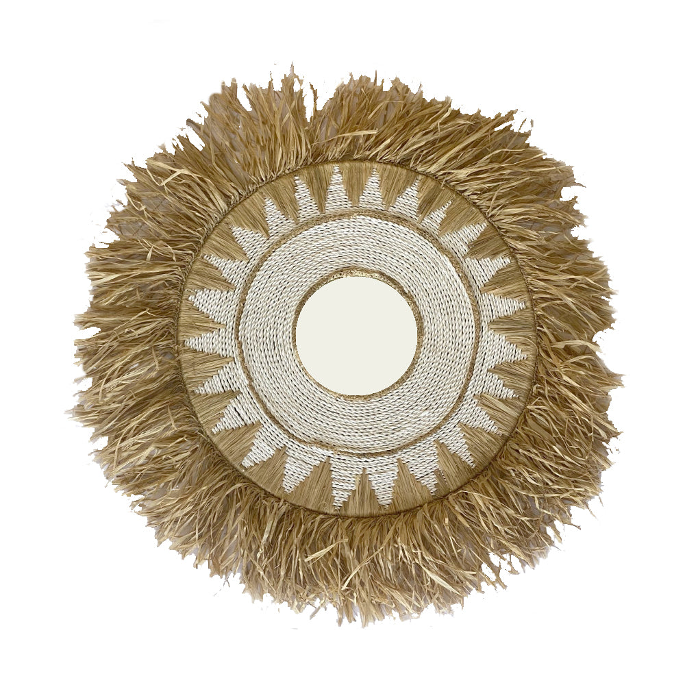 White & Natural Raffia Mirror MRC243