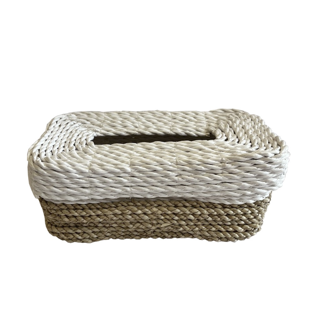 White & Natural Rattan Tissue Box Cover MRC297