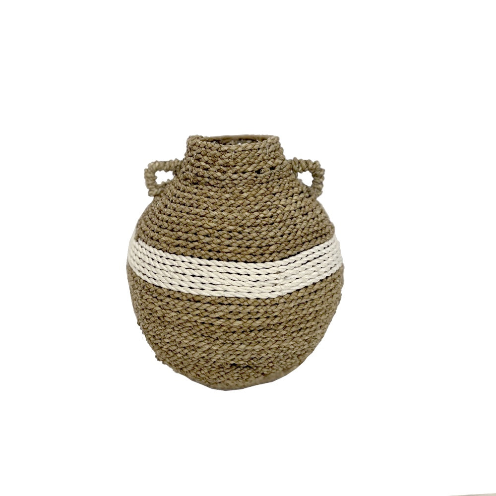 White & Natural Rattan Vessel with Handles MRC298