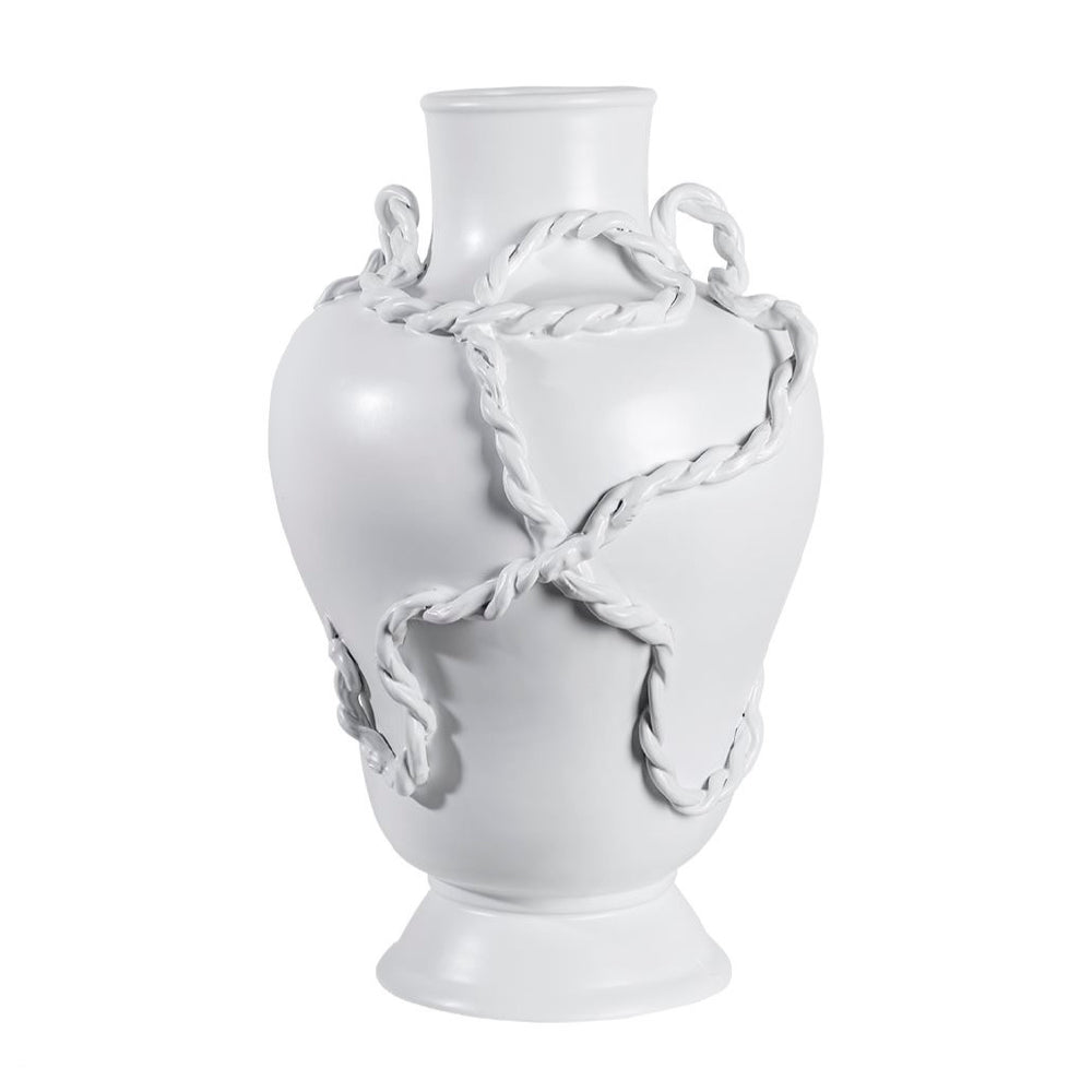 White Ceramic Vase with Rope Detail OMS01017144W