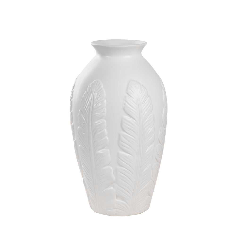 White Ceramic Vase with Leaf Impression - Large OMS01017295W1