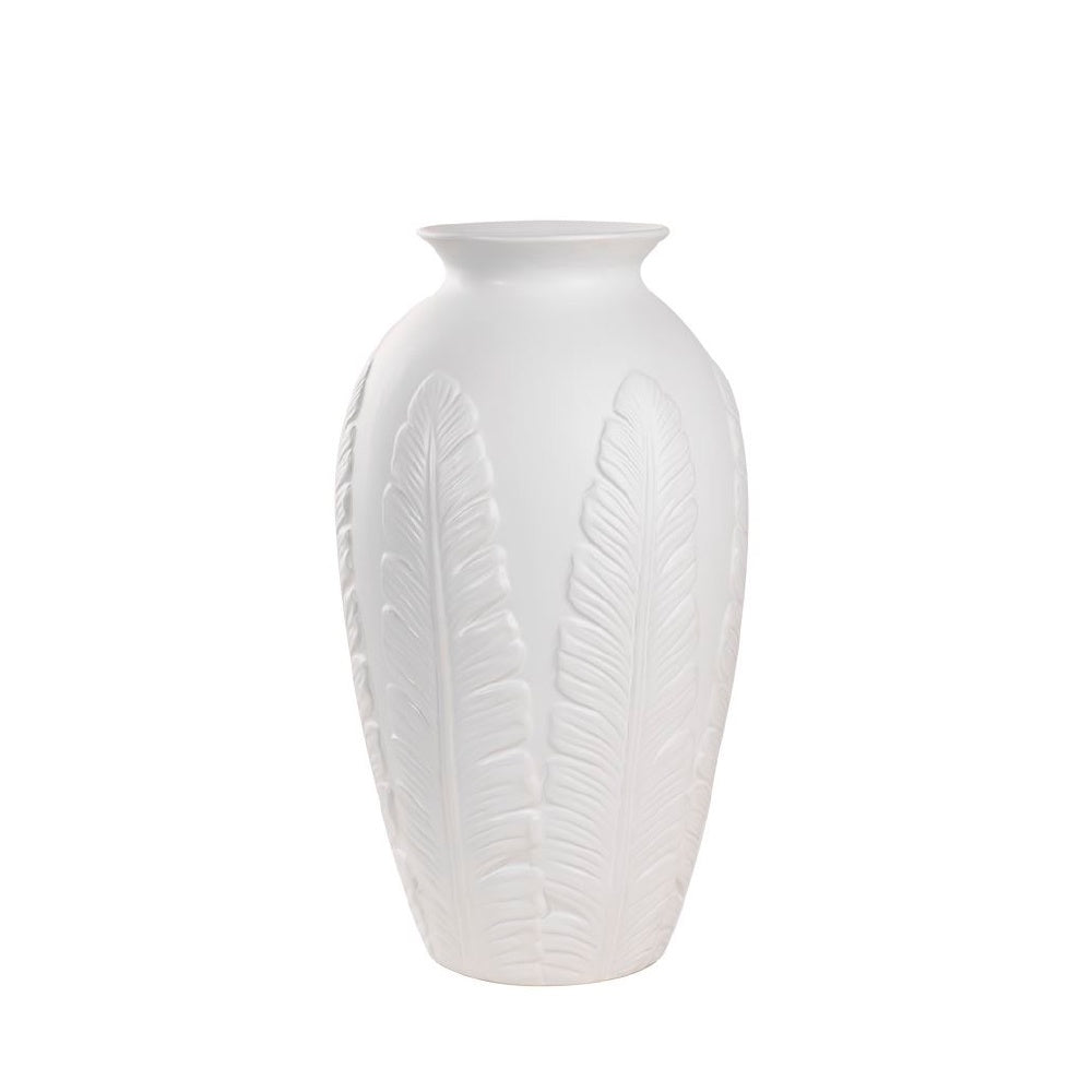 White Ceramic Vase with Leaf Impression - Medium OMS01017295W2