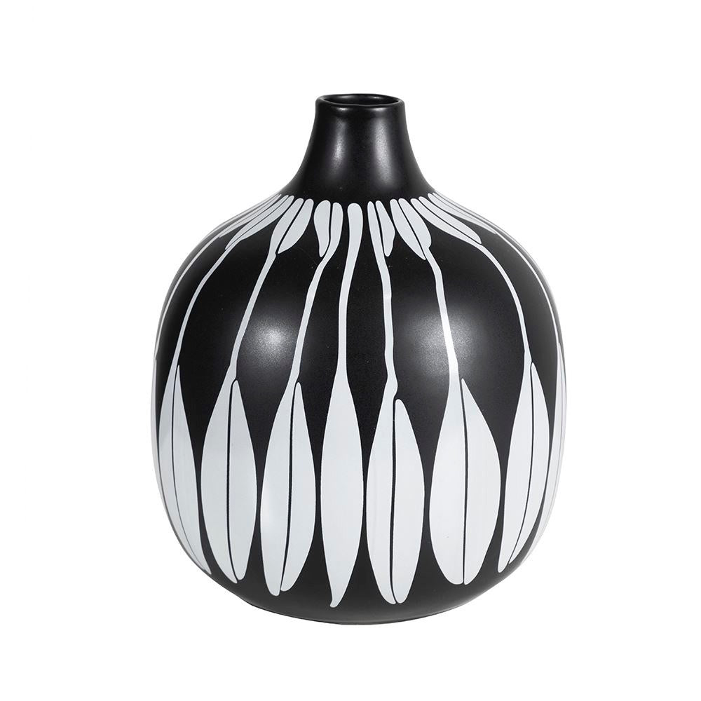 Black Ceramic Vase with White Pattern Detail OMS01017297B