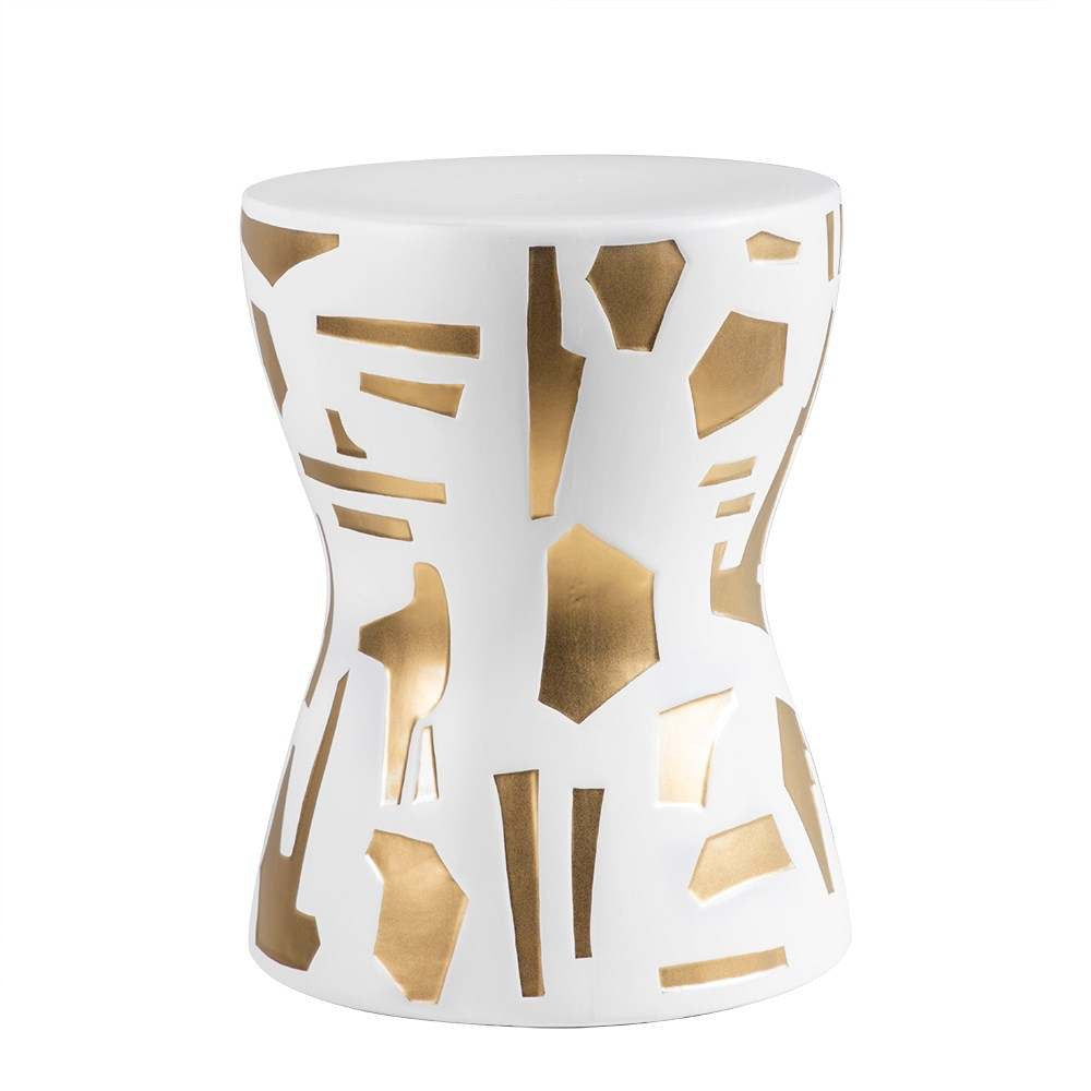 White & Gold Ceramic Stool OMS04017198W