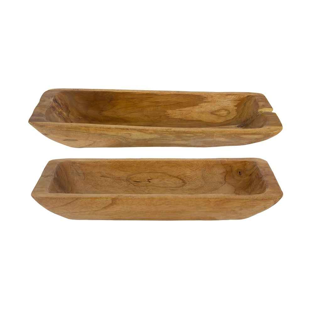 Set of 2 Long Teak Wood Trays SA80198