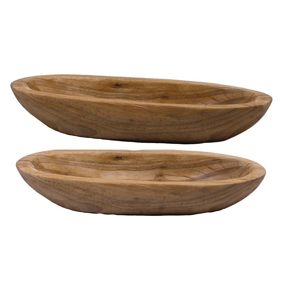 Set of 2 Long Teak Wood Trays SA80201