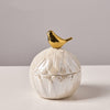 White Ceramic Jar with Gold Bird Detail SHDA0270088