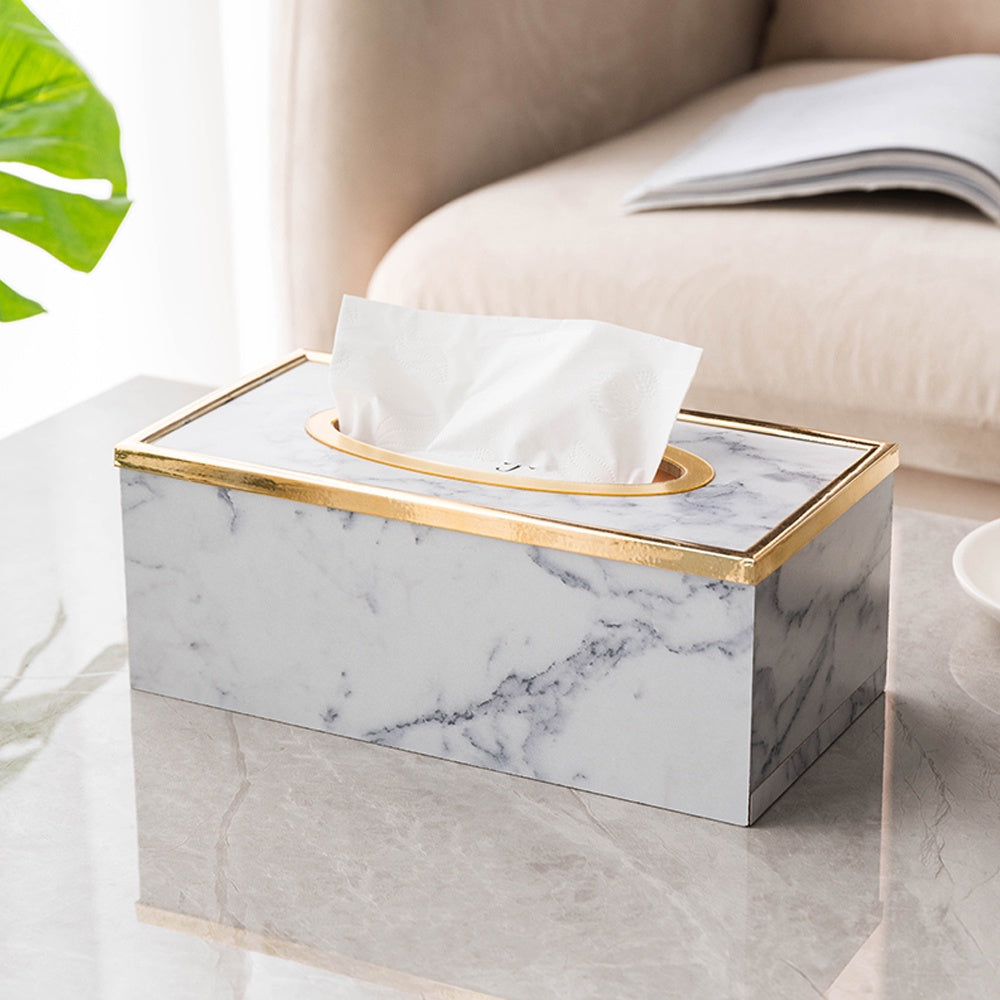 White & Grey Acrylic Tissue Box with Gold Trim SHDB1682001