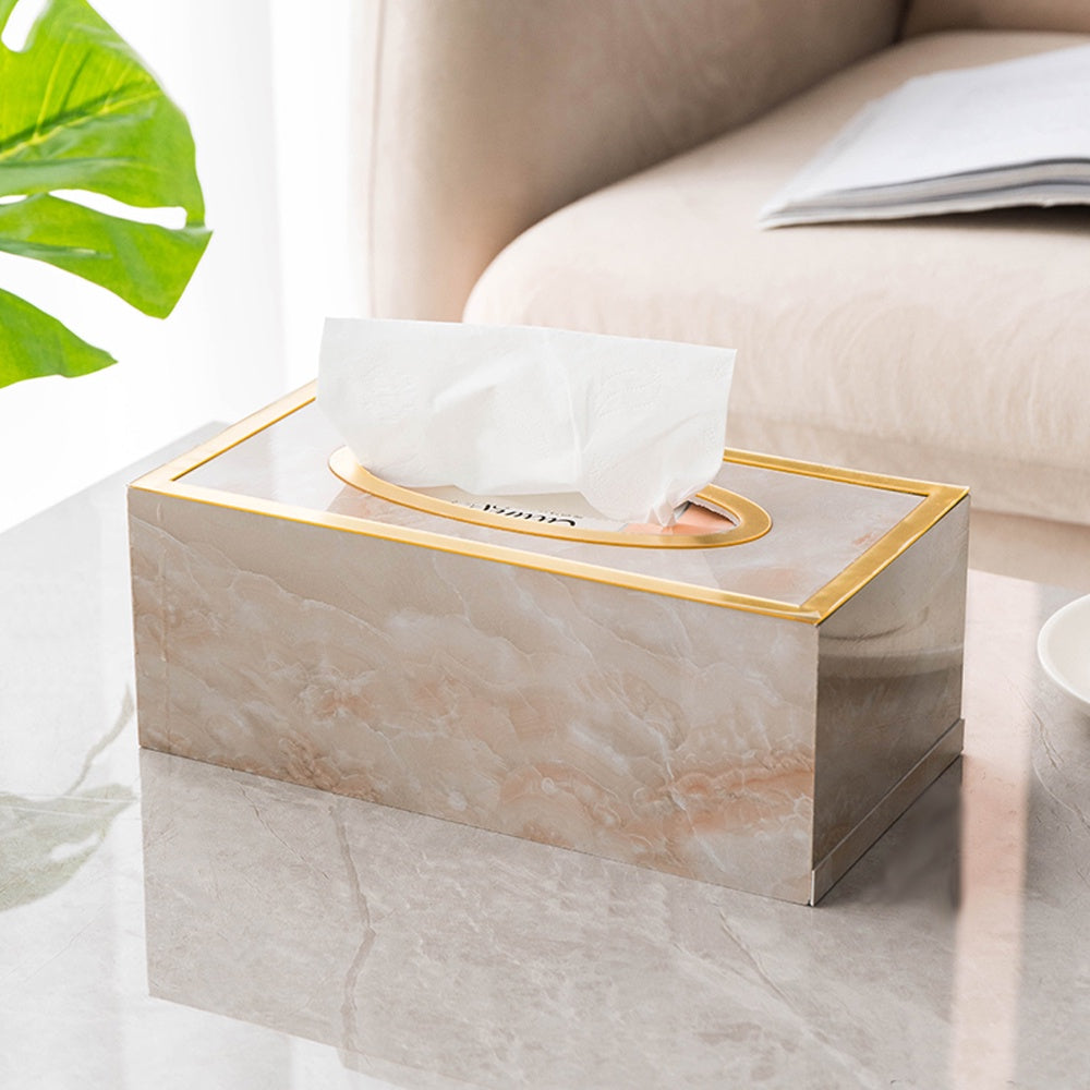 Beige Acrylic Tissue Box with Gold Trim SHDB1682005