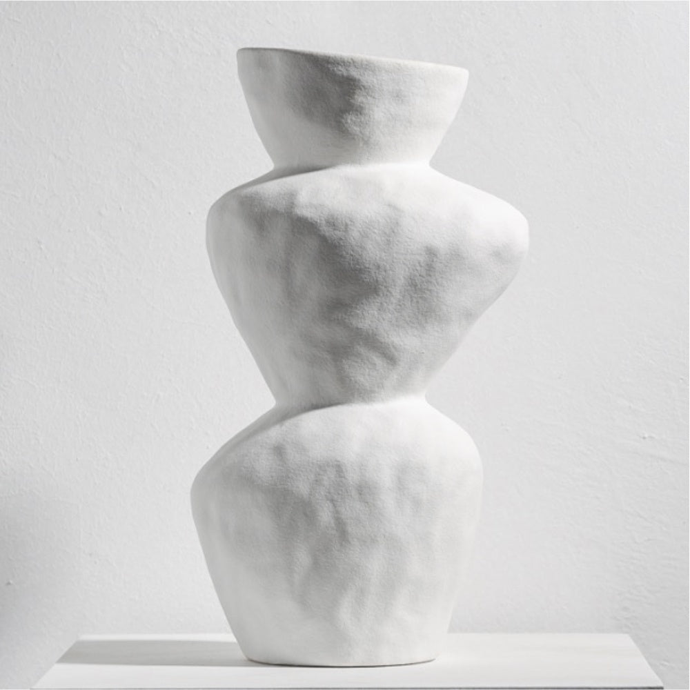 White Textured Irregular Ceramic Vase TS304W