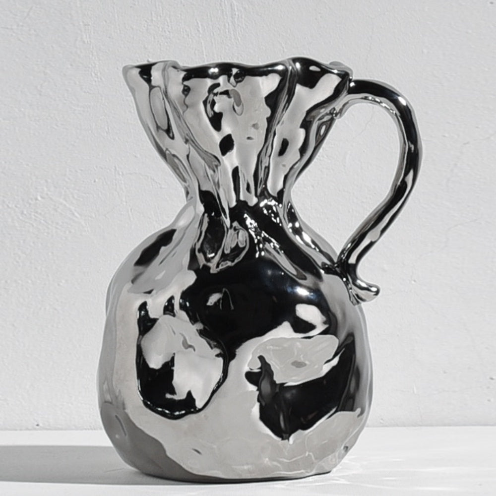 Chrome Finish Ceramic Vase with Handle Detail TS371SL