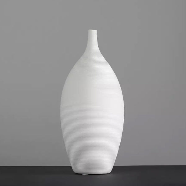 White Ceramic Ribbed Vase X15091 ديكور المنزل