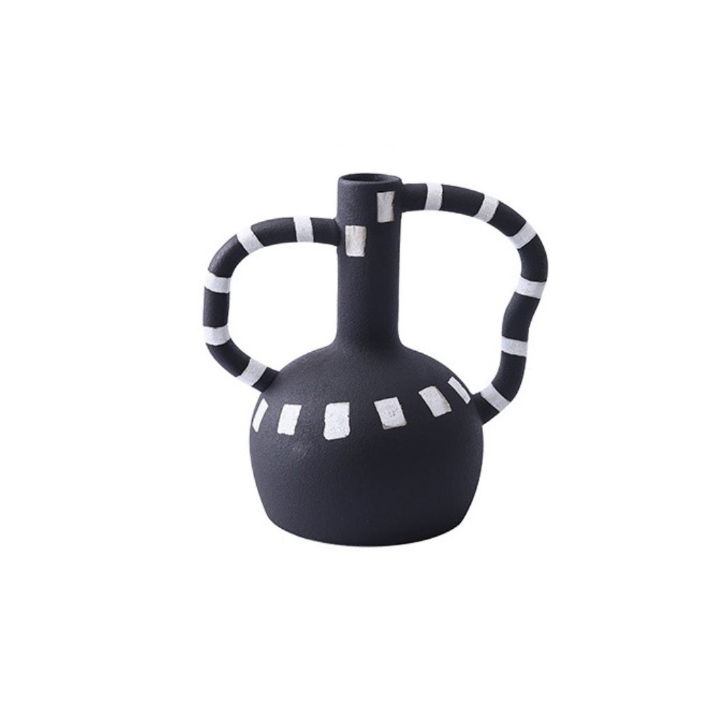 Black & White Ceramic Vase with Handles XR-018