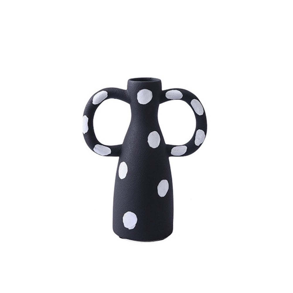 Black & White Ceramic Vase with Handles XR-021