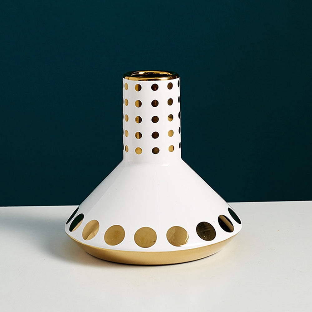 White & Gold Ceramic Vase with Spots SHCE4133