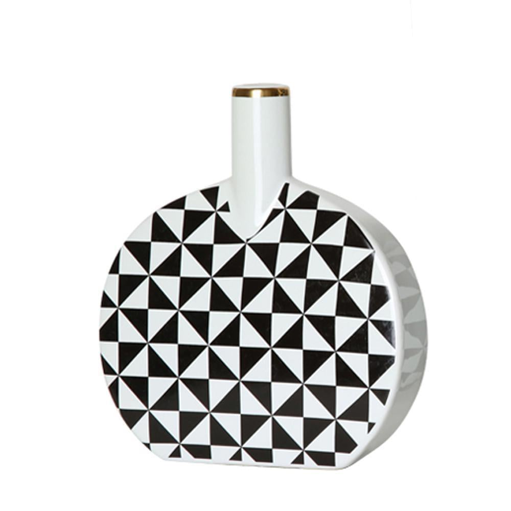 Black and White Ceramic Vase with Geometric Pattern - Medium FA-D1987B