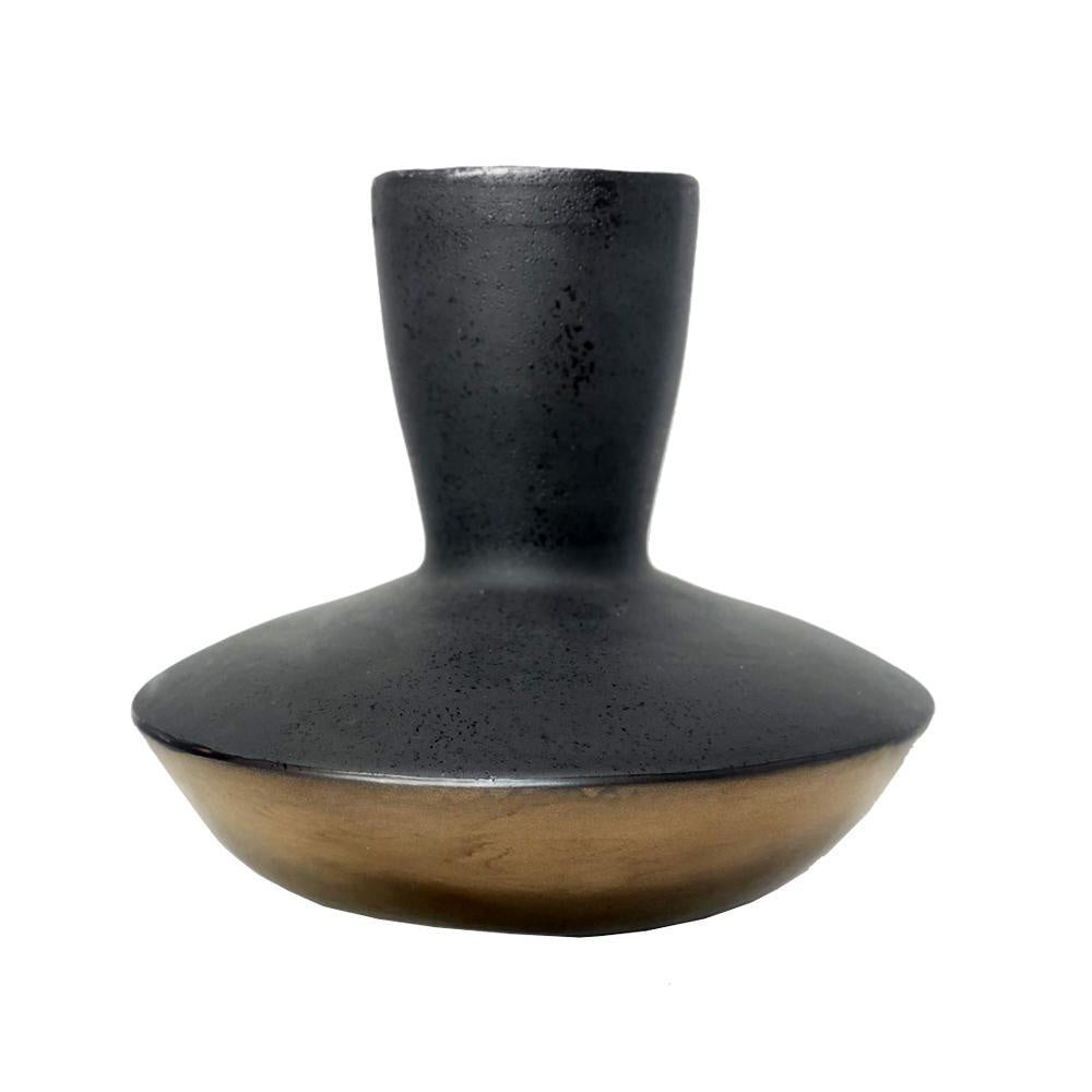 Black Ceramic Vase with Bronze Metal Glazing WS-299-B-3