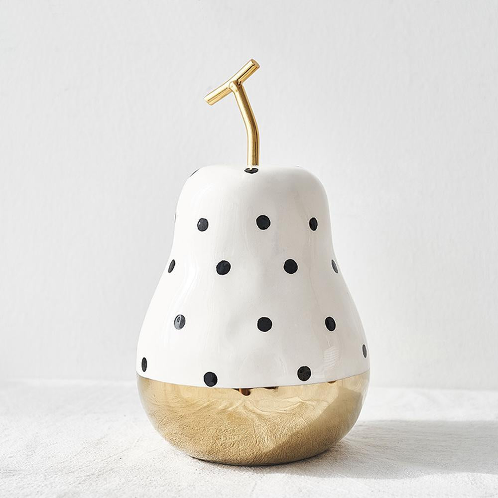Black & White Polkadot Pear with Gold Base 7D41001N