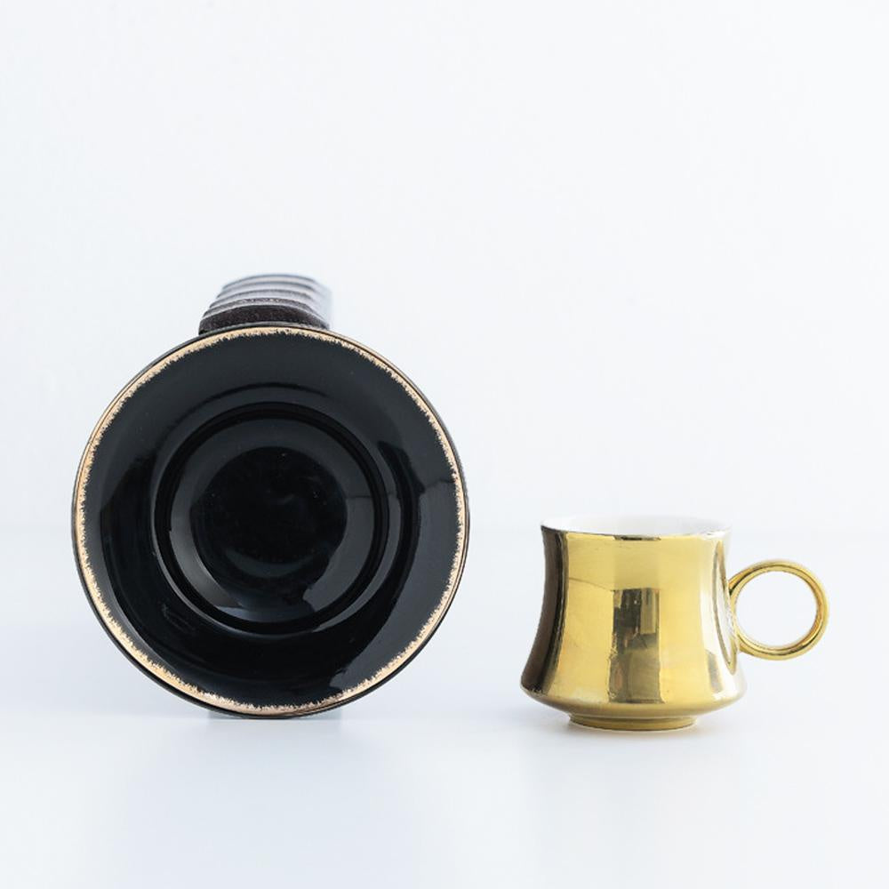 Set of 6 Black & Gold Cups & Saucers HCYC-16