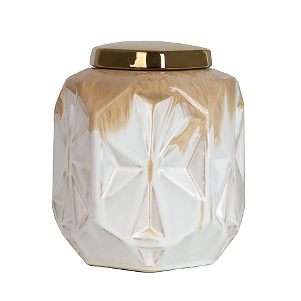 White and Gold Ceramic Jar - Small FL-D442B