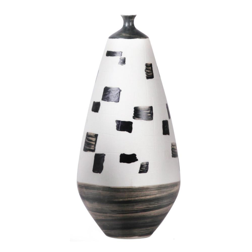 White, Brown & Black Abstract Geometric Vase - Large 604424