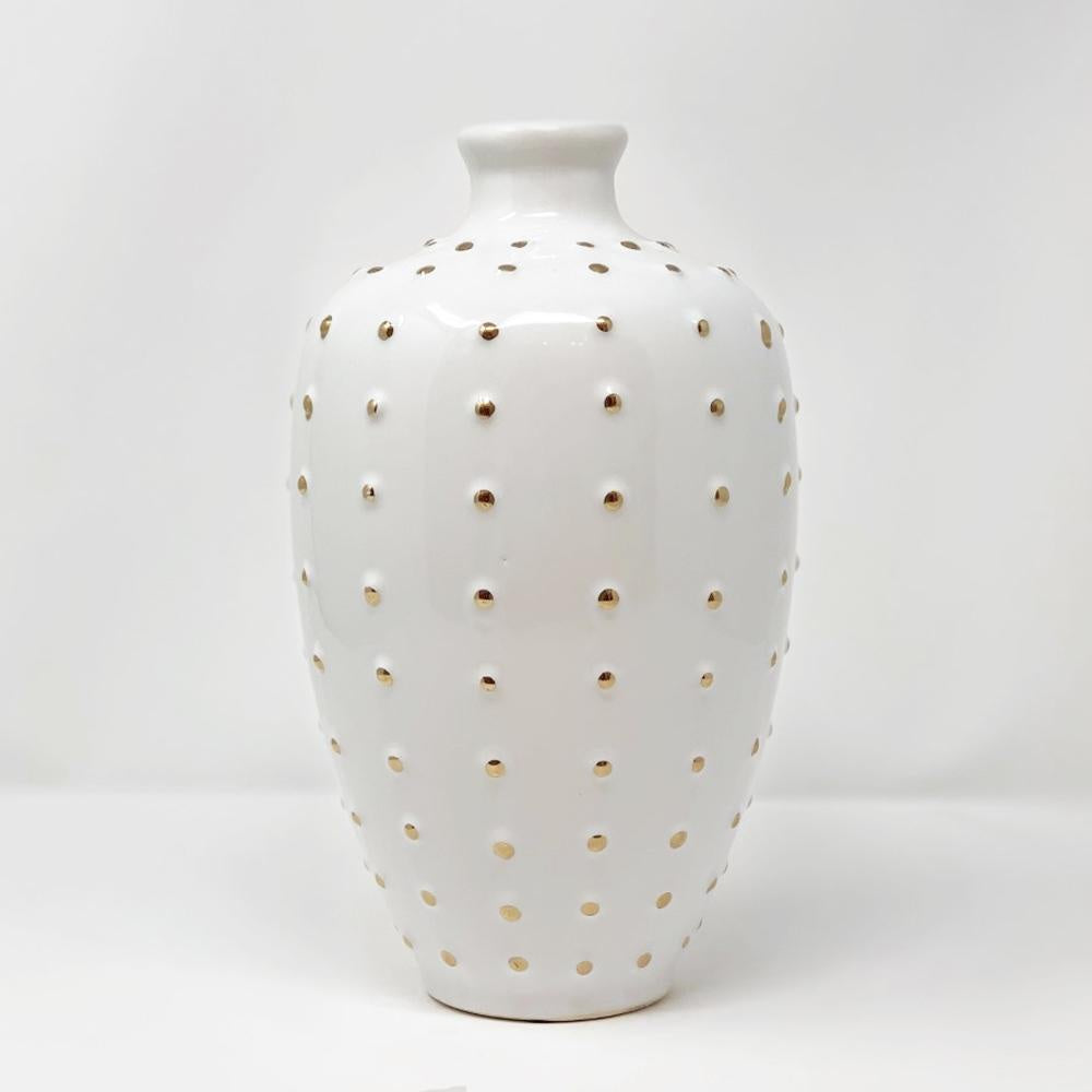 White and Gold Ceramic Vase20233 مزهرية