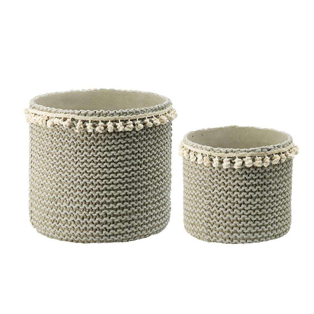 Set of 2 Concrete Planters with Pom Pom Detail D9055