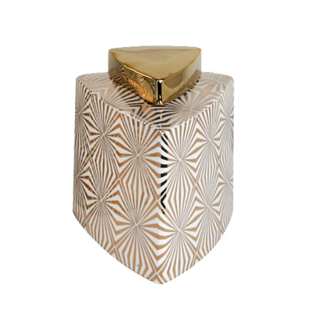 White Triangular Porcelain Jar with Gold Geometric Pattern - Small FL-D339B