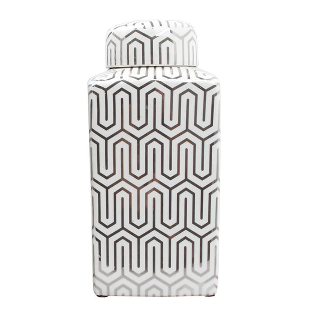 White Ceramic Jar with Metallic Pattern - Large FL-D064A