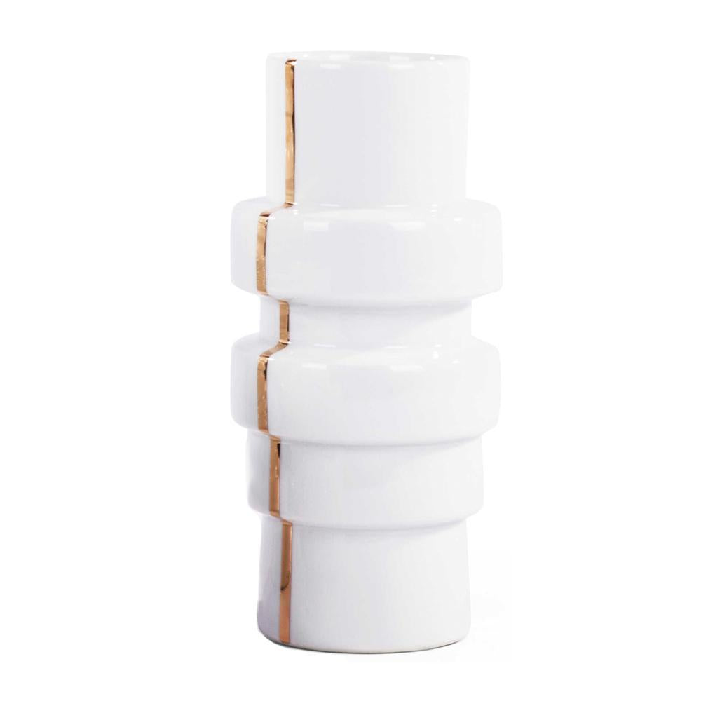 White Ceramic Vase with Gold Stripe - Medium 606067