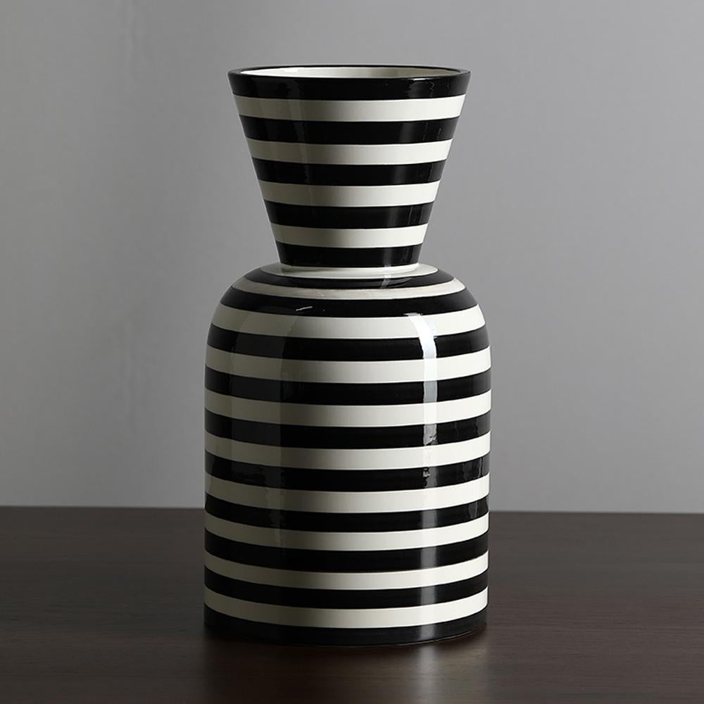 Black & White Striped Ceramic Vase K16070