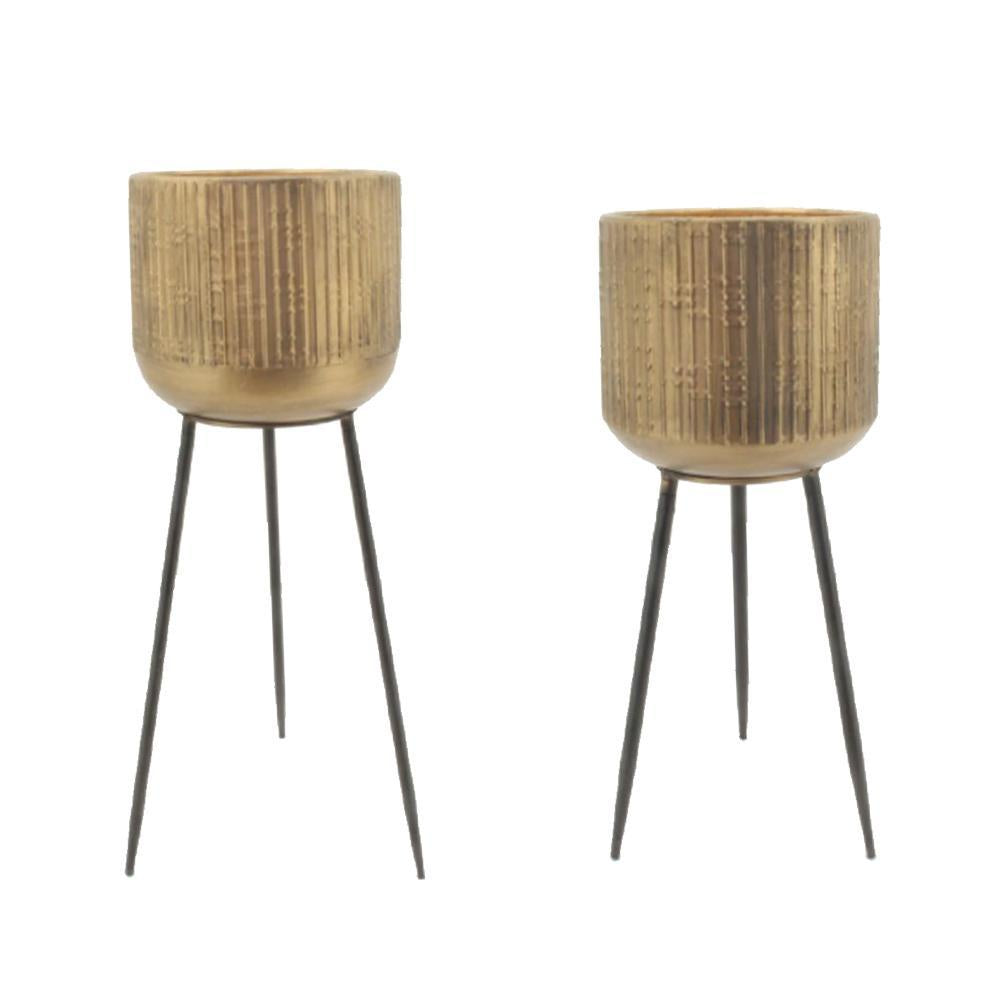 Set of 2 Gold Metal Planters with Black Legs الغراس